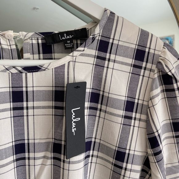 🤍Lulu’s Tad of Plaid Ivory Plaid Balloon Sleeve Mini Dress - Picture 7 of 10